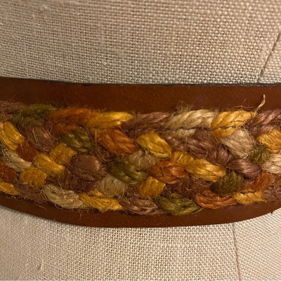 Woven multi color thread basket weave brown leather boho hippie belt XXS XS - Picture 8 of 11